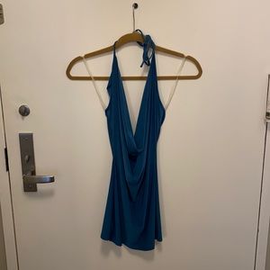 Cowl neck halter tie blue top. Super sexy & cute!